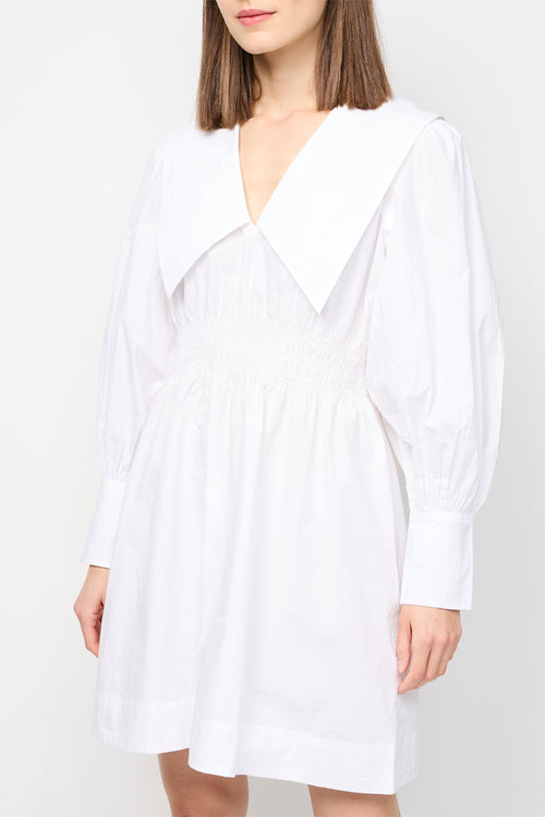 Mini-Robe Smockée À Col En V En Popeline De Coton - Bright White