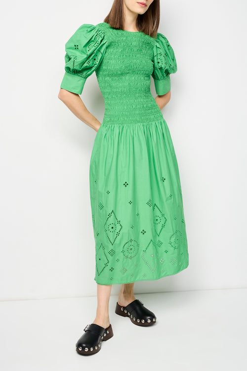 Robe Smockée Longue En Broderie Anglaise - Kelly Green