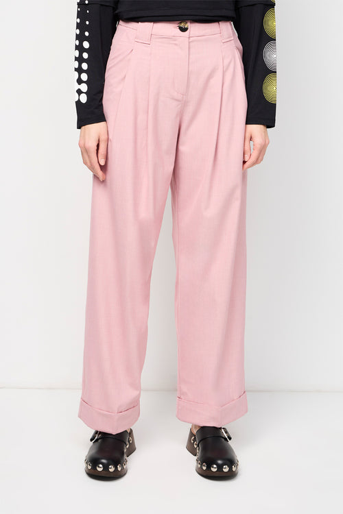 Pantalon Ample Plissé Taille Moyenne Drapey Melange - Pink Tulle