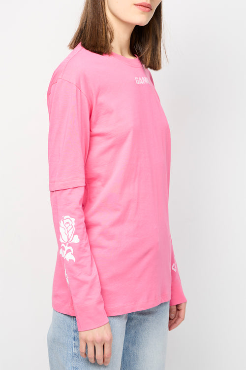 T-Shirt Superposé À Manches Longues En Jersey Léger - Shocking Pink