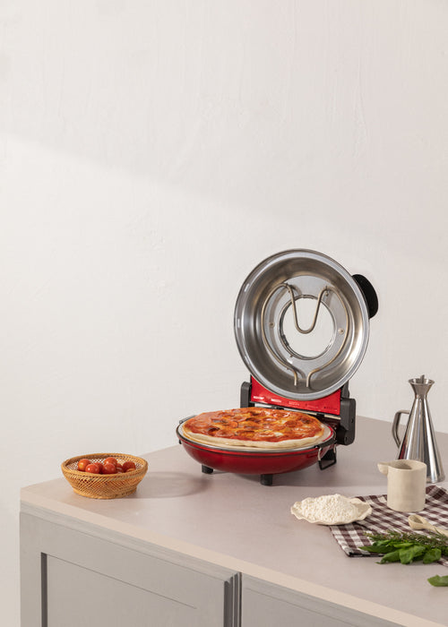 Pizzero - Horno eléctrico para pizza con piedra refractaria - Rojo